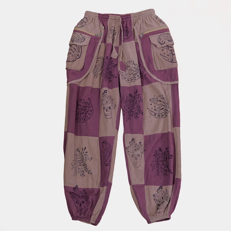 Boho-Patchwork-Jogginghose mit Taschen, Hippie-Gothic-Hose, Cargohose, Himmelblaue Baumwollhose, Festival-Boho-Kleidung Bild 2