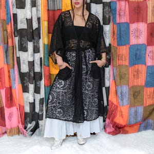 Celestial Lace Kimono,  Sheer Cardigan, Moon and Star Duster, Gothic Boho Kimono, Festival Layering Piece