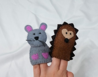 Animal Felt Finger Puppets, Hedge Hog Finger Puppets,Cat Felted Puppet  Handmade Gift for Kids, Pretend Play, Non Itchy, Ecofriendly Toy