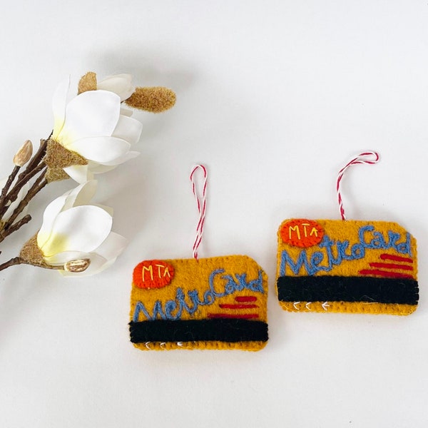 Felt Metro Card Ornament, Christmas Ornaments, Christmas Tree Hanging, Holiday Ornament, Handmade ornament, New York Souvenior Ornament