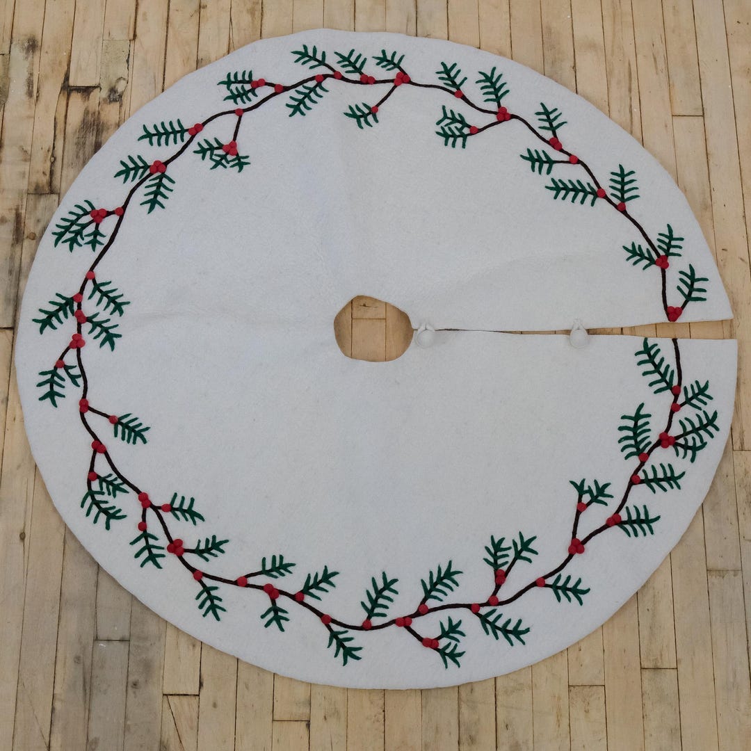 Felted Winter Pine Tree Skirt, Hand Felted Merino Wool Blend