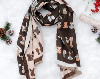 Schal mit Hundedrucken, niedliche Welpen Schals, Herbst Winter Schals, Hunde Liebhaber Schal, Unisex Winter Accessoires, Geschenk für sie, Boho lange Schals
