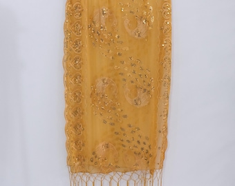 Peacock Embroidered Lace Fringe Shawl,Sheer Mesh Wrap,Festival Witchy Scarfs, Sparkly Vintage Drape, Bohemian Chic Sequin Shawl