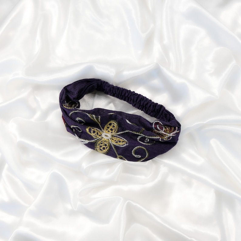 Broderad huvudband, bomullspannband, boho yogapannband bild 7