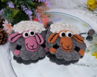 Tierform Geldbörse, Schaf Filz Brieftasche, niedliche Schaf Geldbörse, Bauernhof Tier Liebhaber Geschenk, handgemachte Geldbörse, Wechselbeutel, Geschenk für Kinder / Freund / Mutter