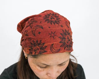 Celestial Cotton Head Wrap, Handmade Boho Hippie Hair Wrap, Bohemian Head Accessories, Witchy Head Covering, Handmade Headband