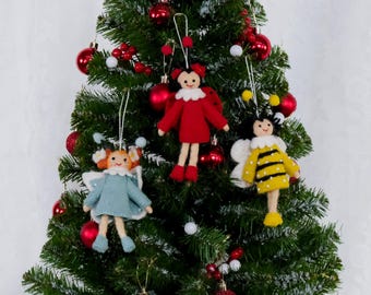 Bumble Bee Girl Ornament, Handmade Felted Ornament, Bumble Bee Hanging, Christmas Tree Ornaments, Holiday Decor, Stocking Stuffer, Gift