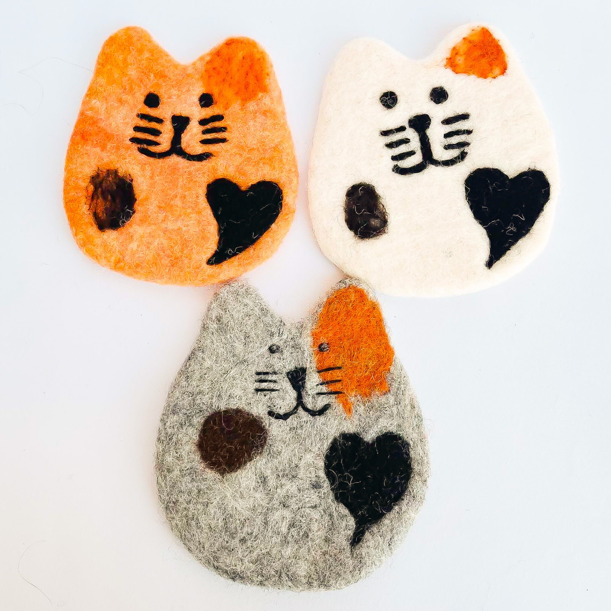 Handmade Wool Felt Calico Cat Coasters - Deer Harbor Design