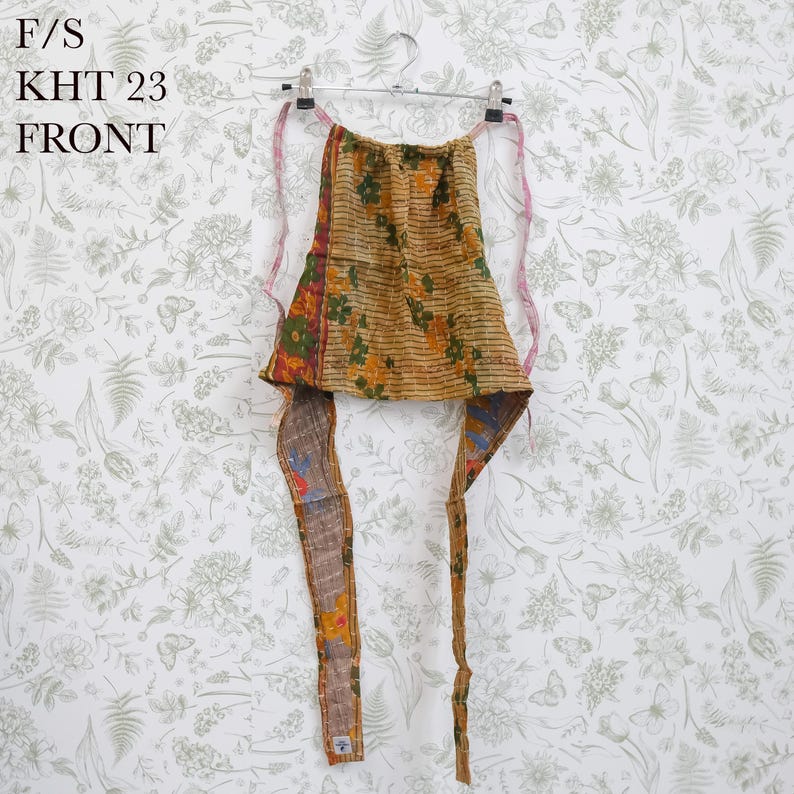 Reversible Kantha Halter Top, One Size Patchwork Boho Crop Top, Handmade Tie Back Top, Festival Clothing, Upcycled Cotton, One of a Kind KHT23