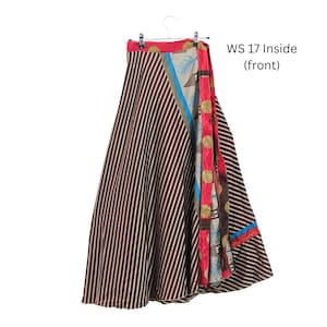 Omkeerbare boho-wikkelrok, maxirok gerecyclede sari, zijden hippierok, festivaloutfit, unieke kleding afbeelding 17