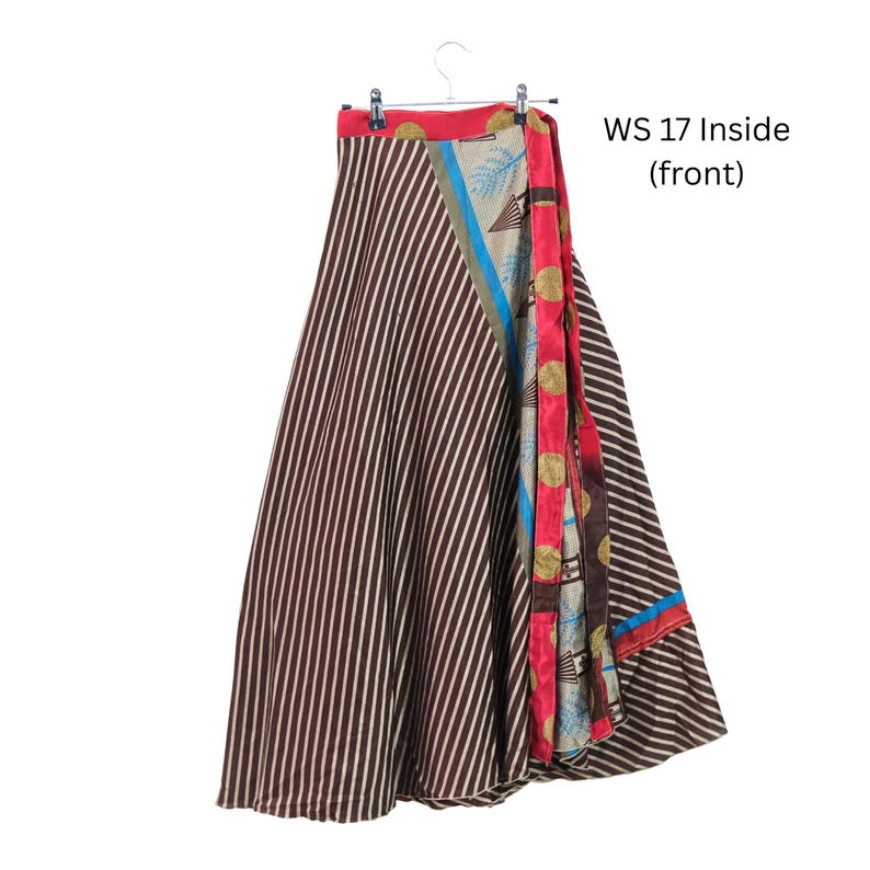 Omkeerbare boho-wikkelrok, maxirok gerecyclede sari, zijden hippierok, festivaloutfit, unieke kleding afbeelding 17