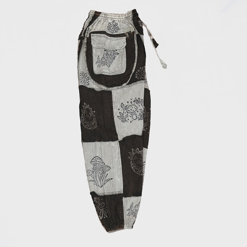 Boho-Patchwork-Jogginghose mit Taschen, Hippie-Gothic-Hose, Cargohose, Himmelblaue Baumwollhose, Festival-Boho-Kleidung Bild 6
