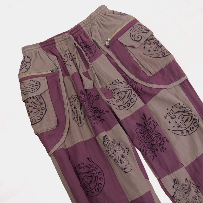 Boho-Patchwork-Jogginghose mit Taschen, Hippie-Gothic-Hose, Cargohose, Himmelblaue Baumwollhose, Festival-Boho-Kleidung Bild 11