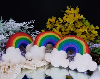 Rainbow with Clouds Felted Nursery Decoration, Handmade Felted Rainbow, Toy For kid, Gift for kids, House Warming Gift, FeltBaby Shower Gift