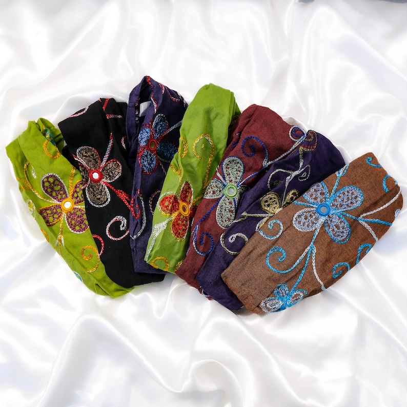 Broderad huvudband, bomullspannband, boho yogapannband bild 1