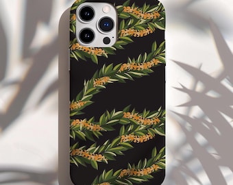 Maile and Puakenikeni Leis Print Phone Case - Black - Hawaii Lei Inspired Design - iphone 15 - Samsung s24 - Pixel 8 - Giftable Phone Case