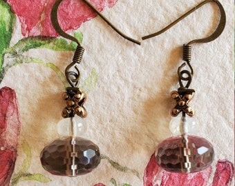 Smokie glass and brass earrings