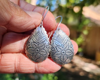 Art Nouveau Flower Earrings: Sterling Silver Plated Brass