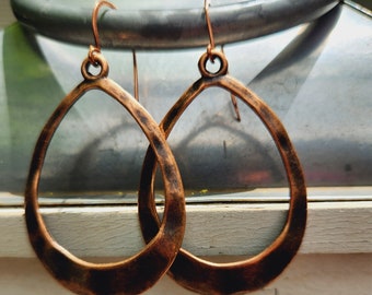 LAST ONE!!! Hammered Copper Large Hoop Earrings, Boho Lightweight Hoop Earrings, Mothers Day