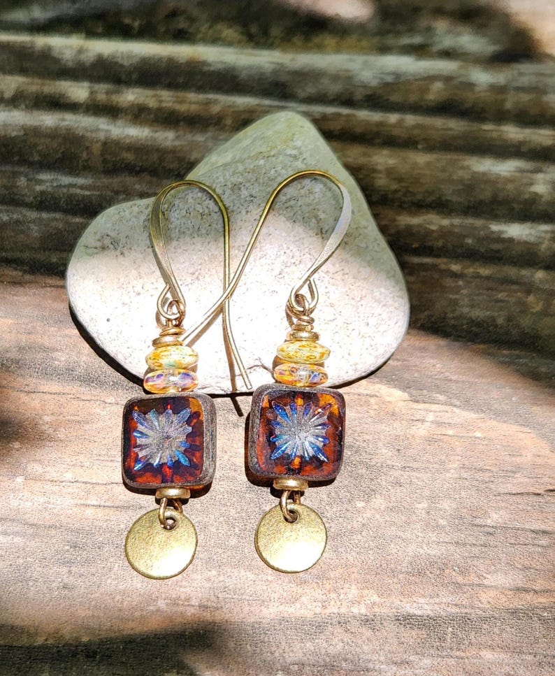RESTOCKED!!! Warm Honey: Best Seller Earrings of Boho Czech Glass & Antique Brass Dangle, Lightweight, More Than 275 Sold!!! image 2