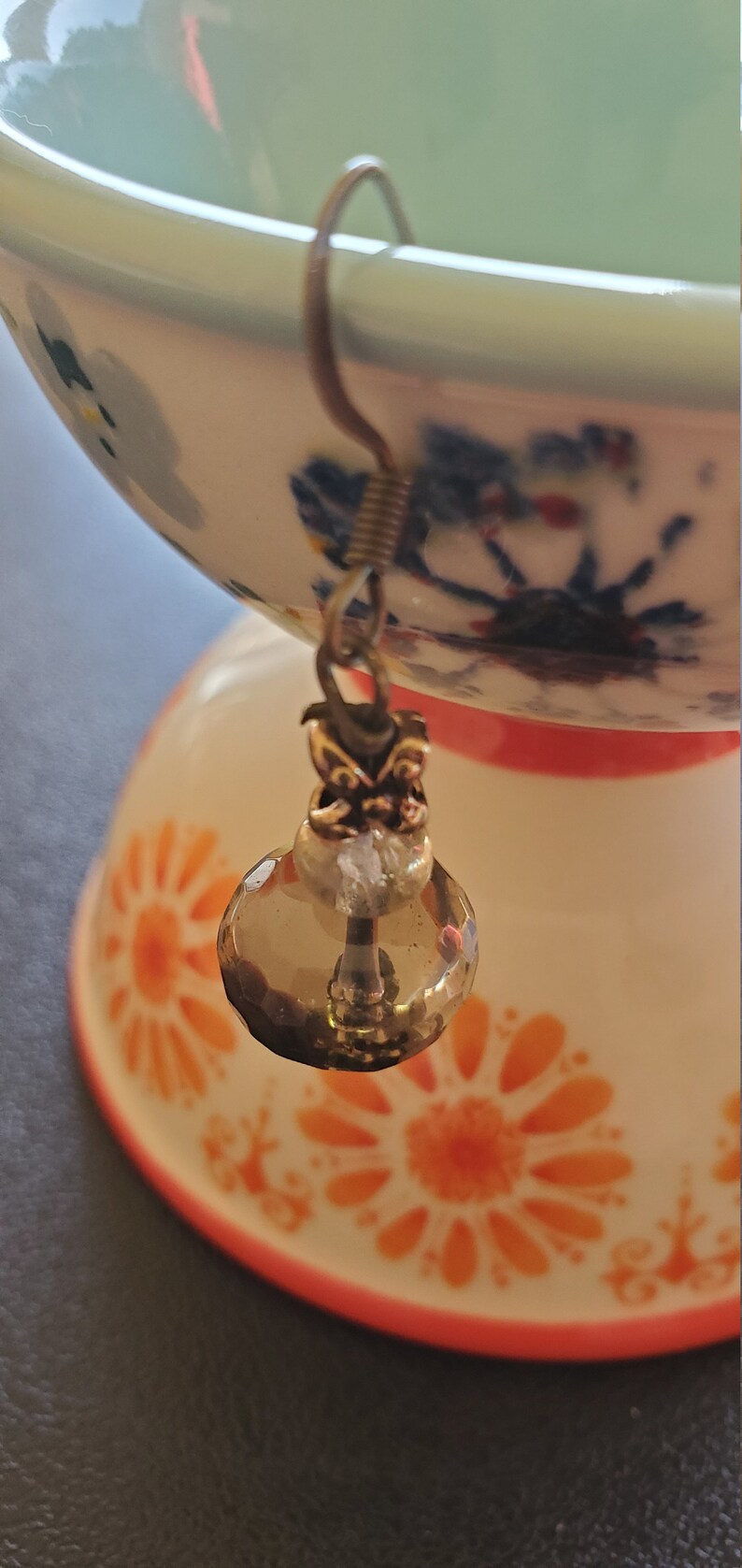 Smokie glass and brass earrings
