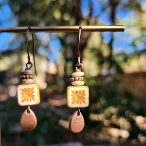 Best Seller!!! Alabaster: Earrings of Czech Glass Squares & Antique Copper Teardrops Dangles, More Than 300 Sold image 8