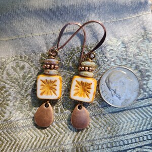Best Seller!!! Alabaster: Earrings of Czech Glass Squares & Antique Copper Teardrops Dangles, More Than 300 Sold image 12