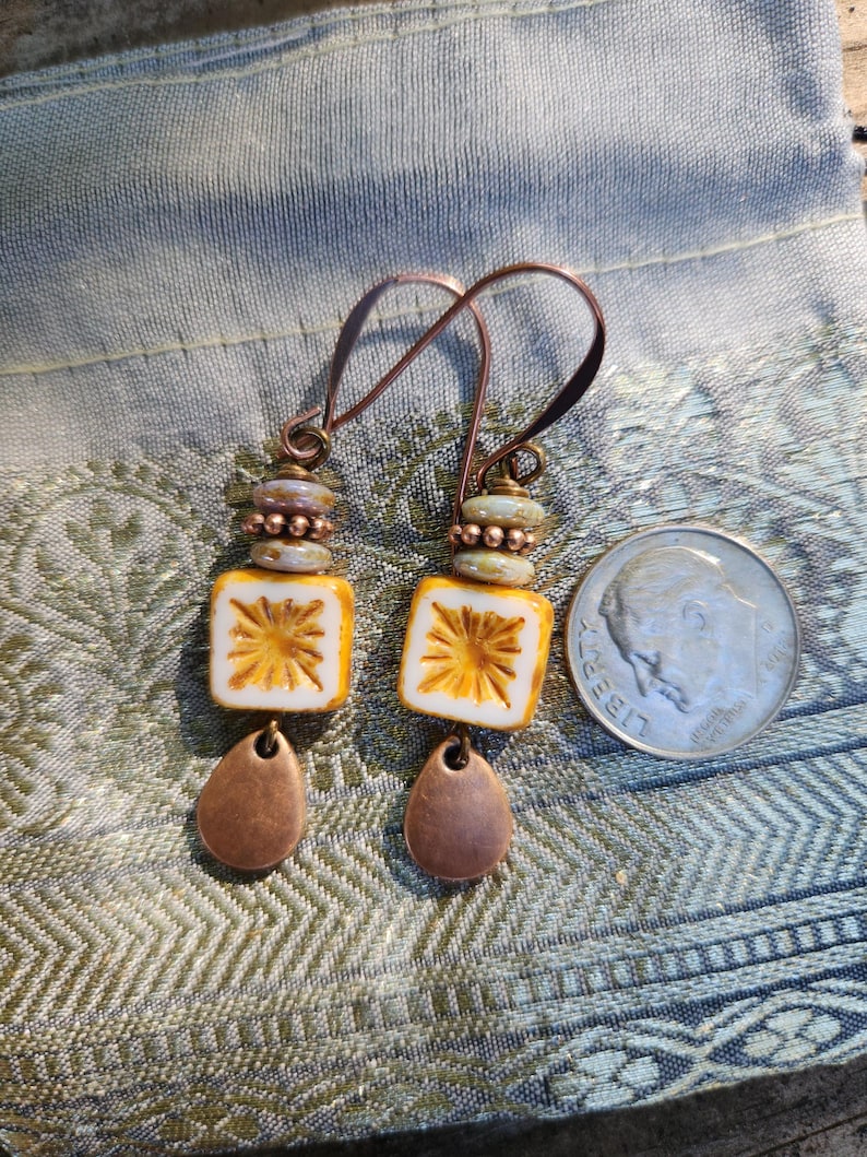 Best Seller!!! Alabaster: Earrings of Czech Glass Squares & Antique Copper Teardrops Dangles, More Than 300 Sold image 12
