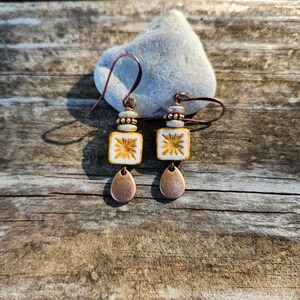 Best Seller!!! Alabaster: Earrings of Czech Glass Squares & Antique Copper Teardrops Dangles, More Than 300 Sold image 5