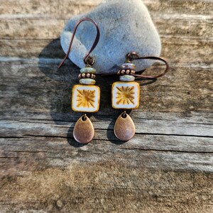 Best Seller!!! Alabaster: Earrings of Czech Glass Squares & Antique Copper Teardrops Dangles, More Than 300 Sold image 10