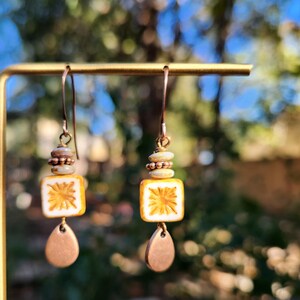 Best Seller!!! Alabaster: Earrings of Czech Glass Squares & Antique Copper Teardrops Dangles, More Than 300 Sold image 9