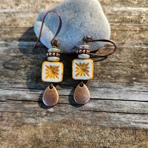 Best Seller!!! Alabaster: Earrings of Czech Glass Squares & Antique Copper Teardrops Dangles, More Than 300 Sold image 7
