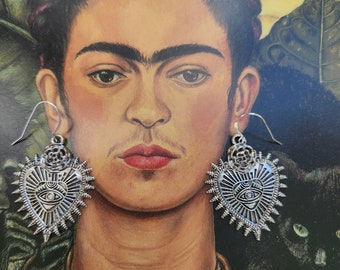 LAST ONES!!! Frida Kahlo Heart Milagro Earrings, More Than 50 Sold, Best Seller, Sacred Eye Protection