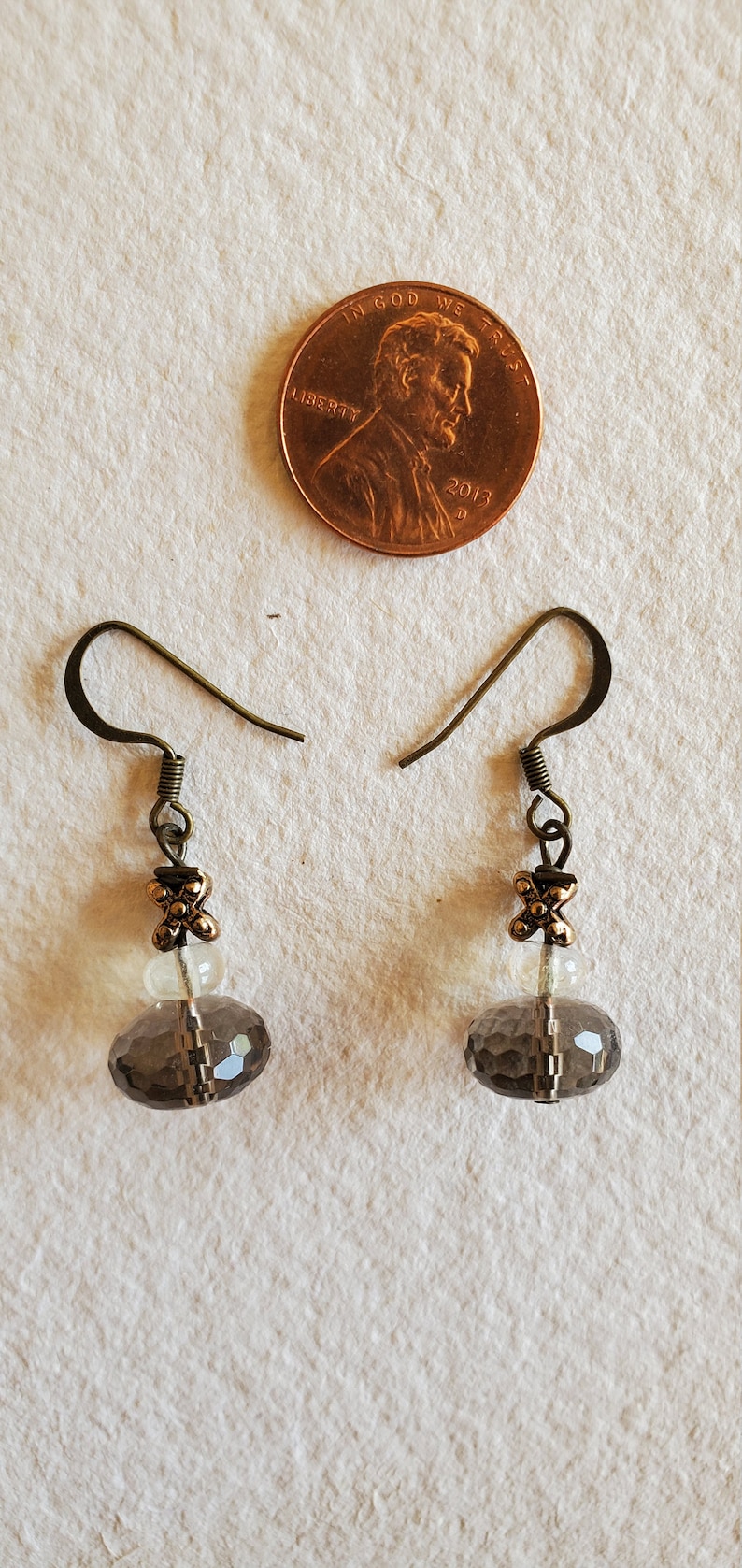 Smokie glass and brass earrings