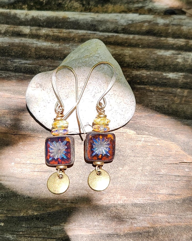 RESTOCKED!!! Warm Honey: Best Seller Earrings of Boho Czech Glass & Antique Brass Dangle, Lightweight, More Than 275 Sold!!! image 10