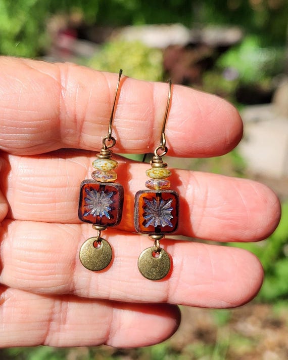 RESTOCKED!!! Warm Honey: Best Seller Earrings of Boho Czech Glass & Antique Brass Dangle, Lightweight, More Than 285 Sold!!!