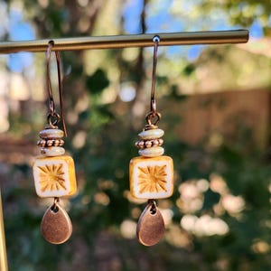 Best Seller!!! Alabaster: Earrings of Czech Glass Squares & Antique Copper Teardrops Dangles, More Than 300 Sold image 11