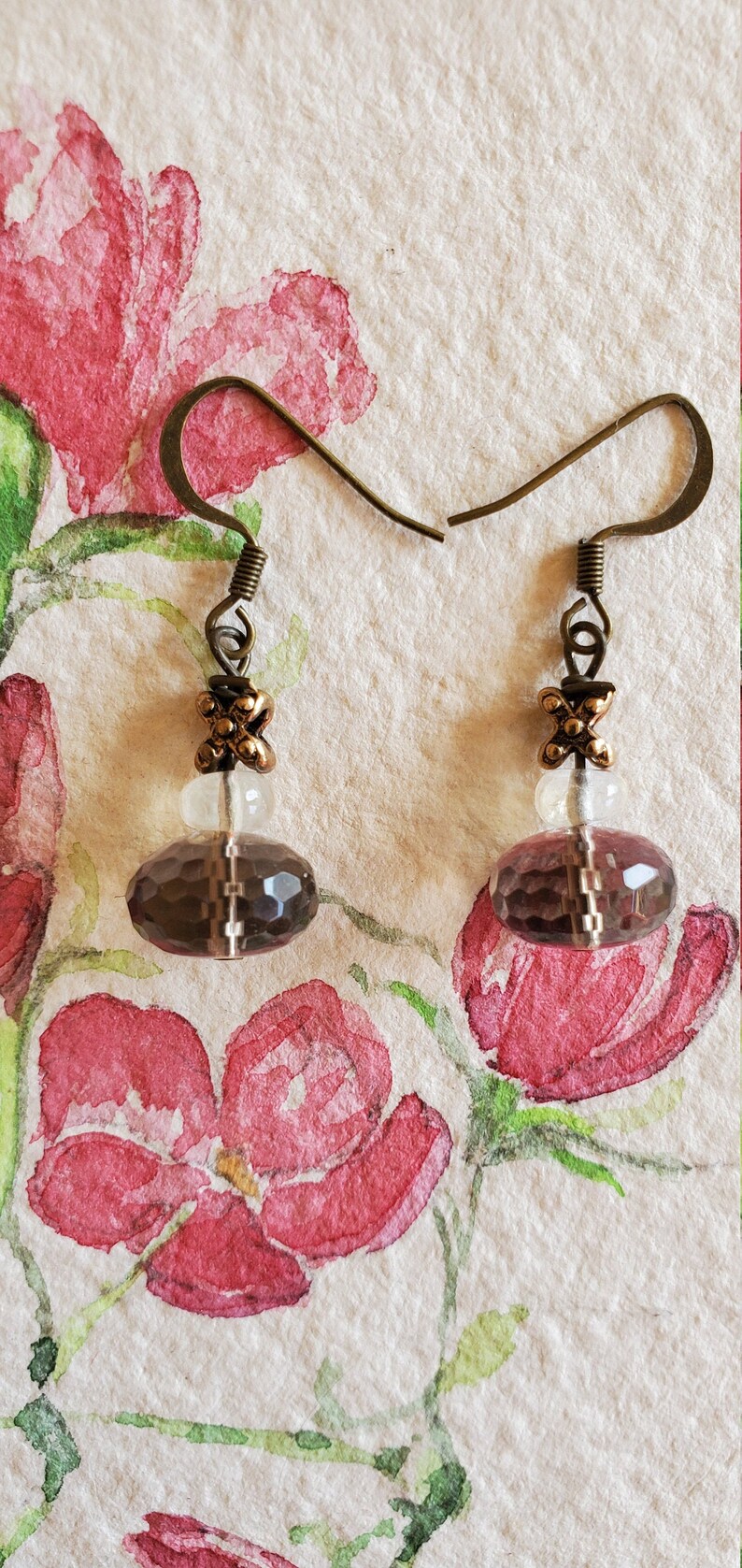 Smokie glass and brass earrings