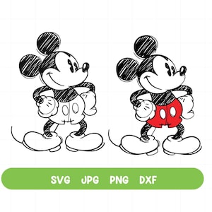 Schizzo classico di Topolino PNG PDF JPG Clipart, Topolino disegnato a mano in stile matita in bianco e nero, Topolino classico retrò, uso commerciale