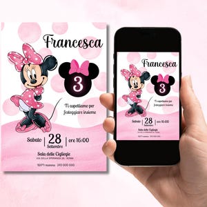 MINNIE invito digitale compleanno, invito digitale bambina, minnie invito compleanno, 1 anno, 2 anni, 3 anni - WHATSAPP file digitale