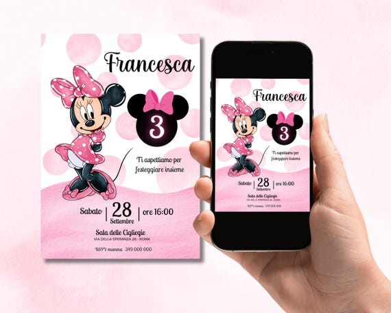 Minnie Mouse Birthday Invitation: Digital File, WhatsApp Invite