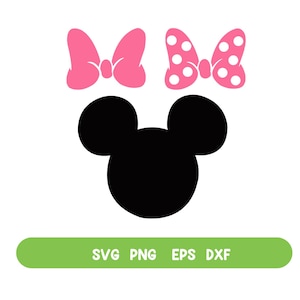 May include: A black silhouette of Mickey Mouse's head with two pink bows, one solid and one with white polka dots.