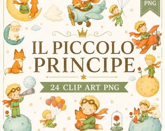 Little Prince Watercolor Clipart Bundle, 24 Fox and Prince PNG SVG Designs