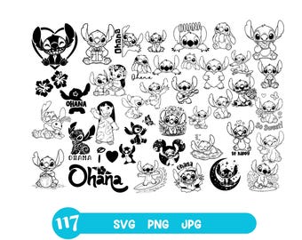 Stitch Line Art Bundle, 117 Clipart PNG SVG JPG for Cricut Silhouette, Digital Download