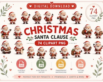 Santa Claus Clipart Bundle, 12 Christmas Svg Png Designs for Cricut