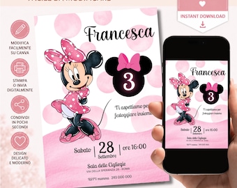 Minnie Birthday Invitation Template: Editable Canva Design (Digital Download)