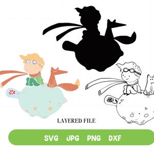 Le Petit Prince et le renard, le Petit Prince Svg, la Silhouette du Petit Prince, fichier svg en couches Littel Prince - téléchargement numérique instantané