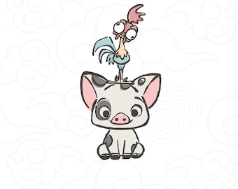 Moana Hei Hei and Pua Watercolor Clipart, PNG SVG for Cricut, Digital Download