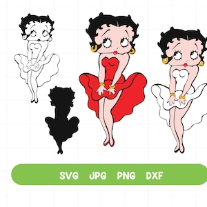 Betty Boop SVG, Betty Boop PNG, Cute Boop Svg, Betty Boop Clipart, Arquivo de corte, Silhueta Cricut - Download digital instantâneo