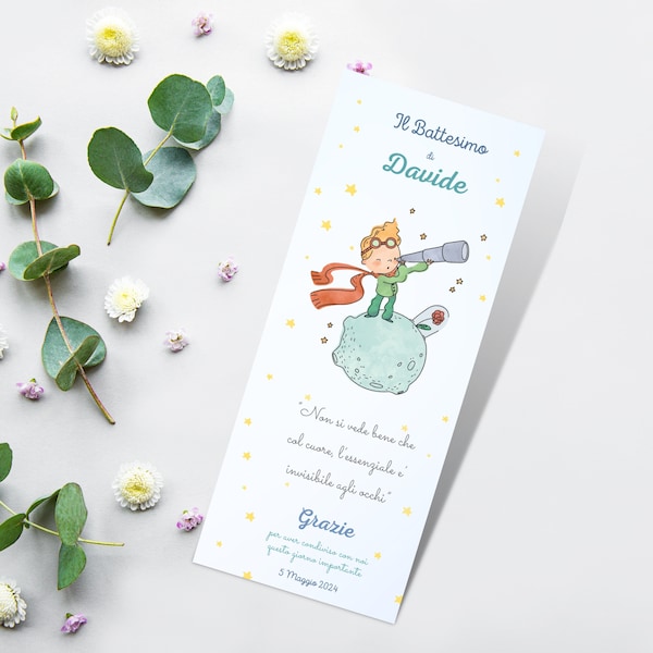 Baptism place card, birth card, card for wedding favors, birth place card, little prince themed baptism